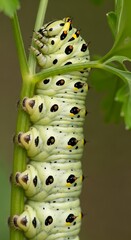 Green Caterpillar on Plant Stem.