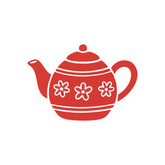 Whimsical Teakettle Floral Design. This vivid crimson beverage container, adorned with delicate white blossoms, embodies feelings of warmth, domesticity, and soothing relaxation, perfect for.
