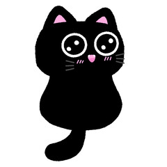 A black cat with pink eyes and a pink nose