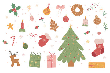 set of christmas elements.  Christmas decorative vector element for greeting cards, invitations, banners, and seasonal design. Vector illustration