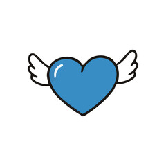 Winged Blue Heart Graphic. A charming doodle featuring a cerulean valentine with delicate pinions, symbolizing love, liberty, and soaring emotions. Ideal for expressing affection and joy.