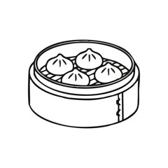 Steamed Dumplings Dim Sum Icon. A delightful drawing of savory Asian parcels in a traditional bamboo steamer, representing comfort, culinary tradition, and delicious authentic dishes.