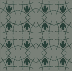 Seamless geometric floral pattern set in green tones