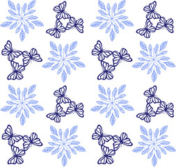 Seamless floral and butterfly pattern set
