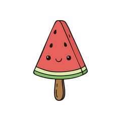 Cheerful Watermelon Slice Popsicle. This delightful fruity confection illustration exudes warmth and happiness, representing refreshing summer enjoyment and playful, sweet moments.