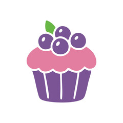 Sweet Berry Cupcake Illustration. A charming sugary pastry graphic adorned with fresh fruit. This delightful image symbolizes happiness, indulgence, and special moments.