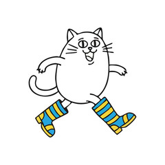 Feline Striding in Blue Yellow Boots. This whimsical drawing shows an elated animal stepping out. Its lively boots in radiant azure and golden tones suggest optimism and freedom.