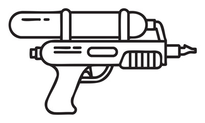 Black and white line art of water gun with large tank and trigger - stock vector