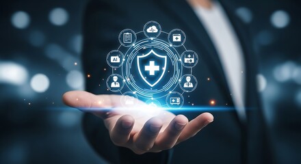 Healthcare and medical insurance concept with shield in hand