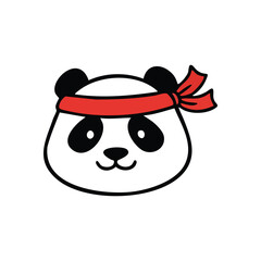 Determined Panda Red Headband Art. Adorable bear character wearing a vibrant crimson bandana, symbolizing playful ambition and readiness for challenges. Simple vector illustration.