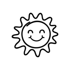 Cheerful Sun Outline Drawing. This delightful celestial body represents warmth, joy, and bright days. Its simple graphic design evokes positive feelings, happiness, and optimism.