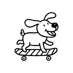Joyful Dog Skateboarding Doodle Art. A happy pup cruises on a board, expressing freedom and playful spirit. This charming graphic embodies cheerful adventure and unique pet fun.