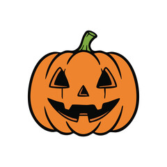 Cheerful Halloween Pumpkin Icon. This festive orange gourd features a carved, grinning countenance, symbolizing the joyous spirit of October festivities and frightful fun.