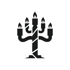 Elegant Candelabra with Burning Flames. This minimalist icon depicts a branched candle stand. It symbolizes warmth, tradition, and radiant celebration during holidays or special occasions.
