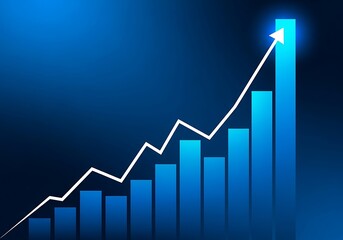 Business graph with arrow showing growth and success on blue background
