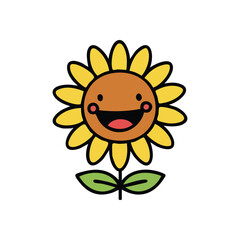 Happy Cartoon Sunflower. This delightful floral illustration radiates cheerfulness and warmth, ideal for bright designs, children's content, and positive messages.