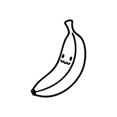Adorable Kawaii Banana Drawing. Charming hand-drawn fruit graphic featuring a delightful simple character. This pleasant artwork conveys a wholesome, playful, and cheerful mood.