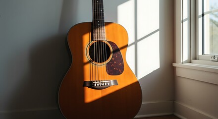Sunlit Acoustic Guitar in a Cozy Room.