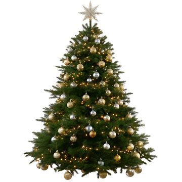 Golden christmas tree isolated on transparent