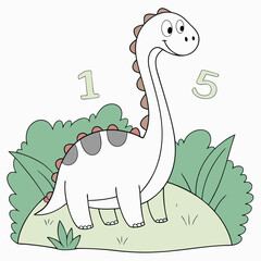 Cute cartoon dinosaur illustration for kids coloring pages and children's books isolated on transparent background