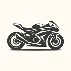 Fototapeta premium Vector art of a stylized black silhouette of a sports motorcycle, depicted in a dynamic side profile against a neutral, lightcolored background, showcasing its sleek lines and powerful design