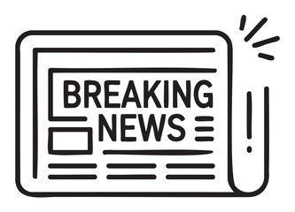 Black and white illustration of newspaper with breaking news headline - stock vector