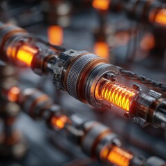 A futuristic high-tech cable system with ceramic insulators and connectors