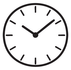 Minimalist black and white clock with simple hour and minute hands - stock vector