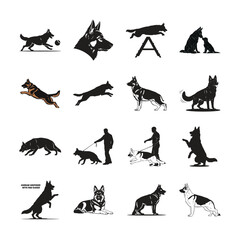 German Shepherd Silhouette Vector Set – Dog Training, Playing, Running, Jumping, Guard Dog Illustrations