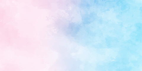 Abstract colorful watercolor background texture design with blue sky and light pink clouds