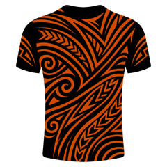 Maori Tattoo T-Shirt - Orange and Black Polynesian Tribal Art, tribal jersey, jersey style, t shirt.

