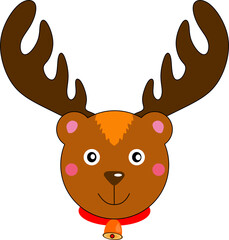 A funny vector cartoon illustration of a cute baby brown reindeer or deer animal for Christmas and winter holiday fun