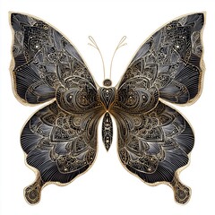 Ornamental butterfly illustration with golden details and symmetry