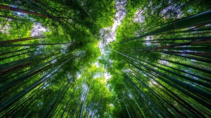 Bamboo forest grove with tall green stalks