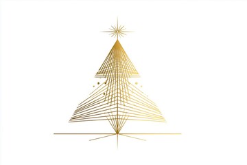 Golden Christmas tree made of abstract shining line art