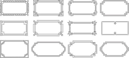 Vintage line frames, wedding invitation, Rectangle frames vector set, Vintage elegant line art