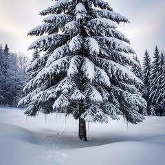 Snowy Winter Tree in Forest.