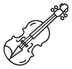 Obraz premium Outline of a violin with strings and scroll in black and white design - stock vector