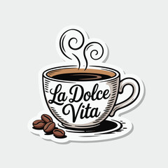 Retro Etched Coffee Logo with La Dolce Vita Italian Quote