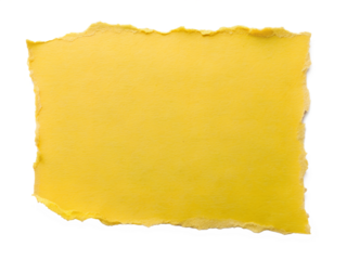 A torn piece of yellow paper with rough edges, isolated on a transparent background