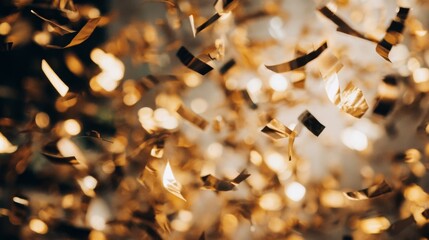 Golden confetti swirling in the air creates a festive and joyful atmosphere,
