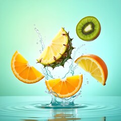 Slices of fruit splashing into water