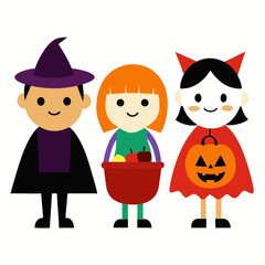 Group of children in Halloween costumes vector illustration