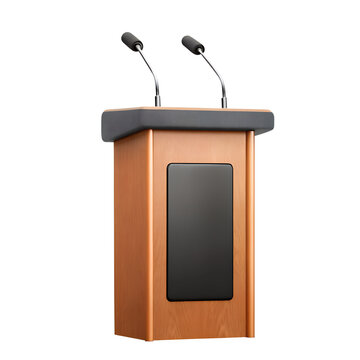 Wooden podium with two microphones isolated on a white background png ai generated