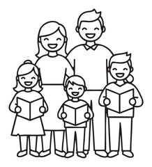 Happy family reading together: cartoon caucasian characters, adults and children smiling - stock vector