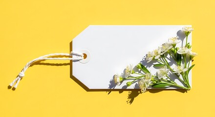 Blank White Tag with Flowers.
