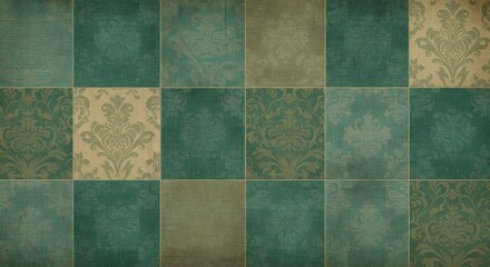 Fototapeta premium Elegant Damask Patterned Tiles in Teal and Gold