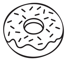 Line art doughnut with sprinkles and icing outline - stock vector