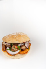 Peruvian Chicharrón Sandwich on White Background