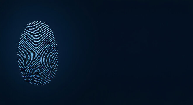 Close up of a blue fingerprint on a dark background